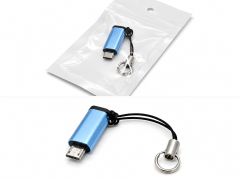 Adaptor albastru deschis Lightning la USB-C, convertor compact pentru conectare si incarcare, cu snur si inel tip breloc, pentru telefon, tableta si dispozitive compatibile [4]