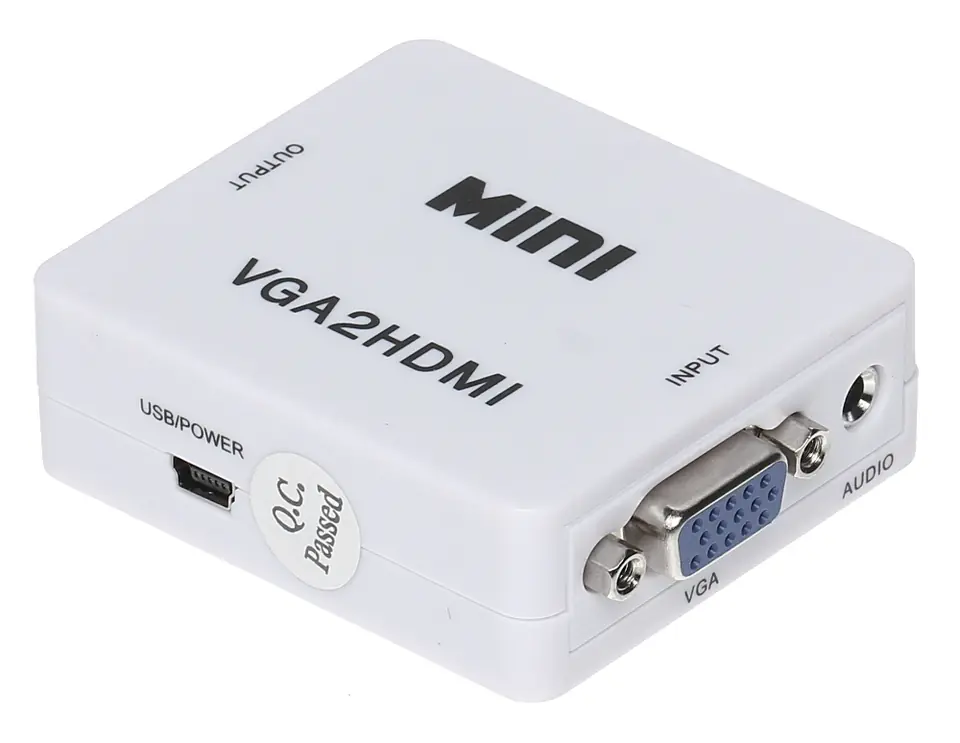 Adaptor convertor alb VGA la HDMI cu audio, alimentare USB, iesire HDMI, intrare VGA, pentru PC, laptop, monitor, televizor si proiector [2]
