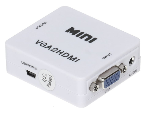 Gadgeturi - Adaptor convertor alb VGA la HDMI cu audio, alimentare USB, iesire HDMI, intrare VGA, pentru PC, laptop, monitor, televizor si proiector