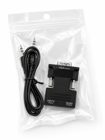 Adaptor convertor negru HDMI la VGA cu iesire audio 3.5 mm, cablu AUX inclus, pentru conectare PC, laptop, TV Box, consola la monitor sau proiector VGA [1]