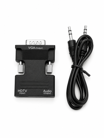 ELECTRONICE - Adaptor convertor negru HDMI la VGA cu iesire audio 3.5 mm, cablu AUX inclus, pentru conectare PC, laptop, TV Box, consola la monitor sau proiector VGA