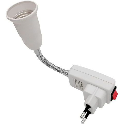 CASA & GRADINA - Adaptor dulie E27 alb, 20 cm, cu intrerupator fara fir, convertor pentru becuri LED, brat flexibil reglabil 360 grade, pentru bucatarie, dormitor, restaurant si cafenea