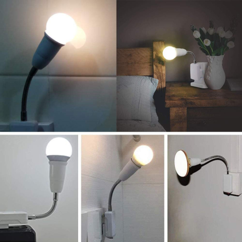 Adaptor dulie E27 alb, 20 cm, cu intrerupator fara fir, convertor pentru becuri LED, brat flexibil reglabil 360 grade, pentru bucatarie, dormitor, restaurant si cafenea [6]