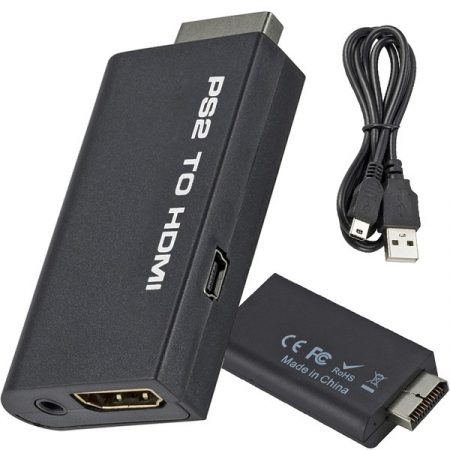 Gadgeturi - Adaptor PS2 la HDMI cu mini-jack 3,5 mm Negru