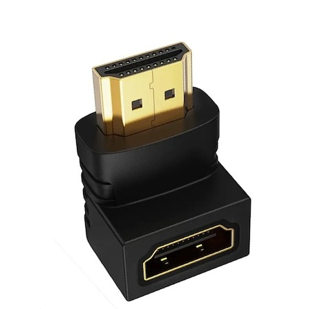 Gadgeturi - Mini Adaptor dublu HDMI cu unghi 90 grade, HDMI mama - HDMI tata - Negru