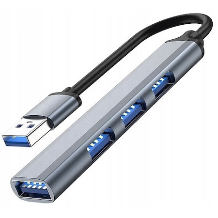Gadgeturi - Adaptor Hub Aluminiu 4x port USB 3.0, Gri/Negru
