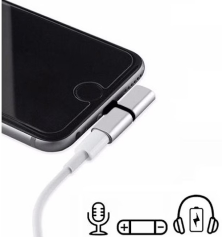 Adaptor Lightning 2 in 1, argintiu, pentru incarcare si casti audio, conector dual pentru telefon, utilizare simultana, design compact [2]