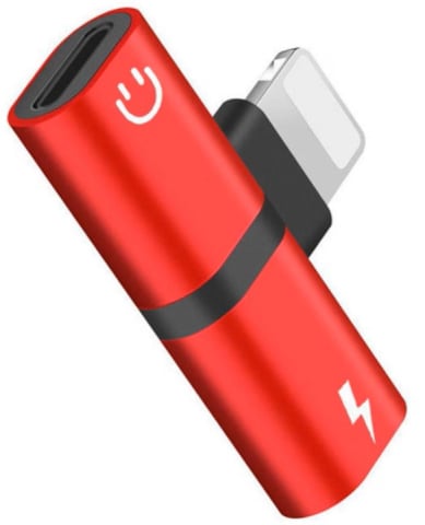 ELECTRONICE - Adaptor Lightning 2 in 1, rosu, splitter pentru incarcare si casti audio, conector dual compact pentru telefon, utilizare simultana audio si alimentare