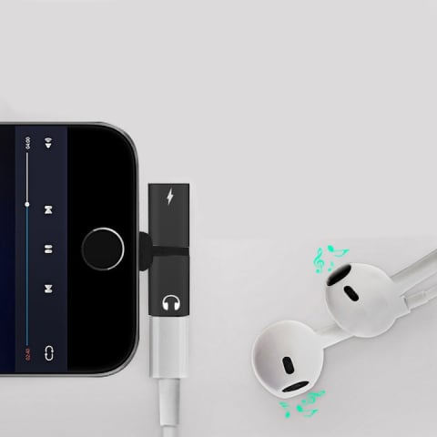 Adaptor Lightning cu 2 intrari pentru iPhone, incarcare + audio simultan, compatibil modele 7–X, compact si rezistent, negru [4]