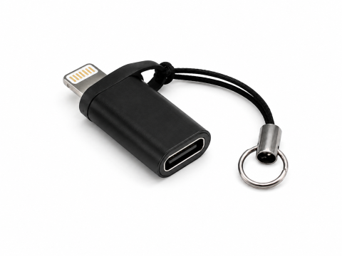 Adaptor Lightning la USB-C, negru, convertor compact pentru conectarea cablurilor si accesoriilor, cu snur si inel metalic [3]