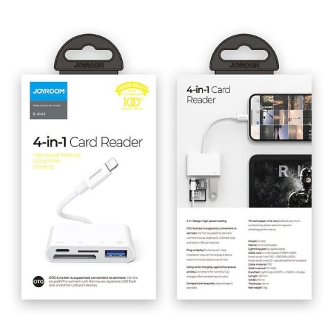 Adaptor multifunctional 4 in 1, cititor de carduri, compatibil iphone, USB, - Alb [1]