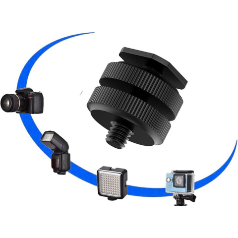 Adaptor negru pentru patina blitz, cu filet 1/4 inch, surub dublu de fixare, suport pentru camera foto, lumina LED, flash si accesorii video [3]