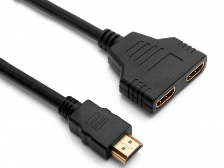 Diverse - Adaptor splitter 2 intrari HDMI si 1 iesire HDMI, lungime cablu 30 cm - Negru
