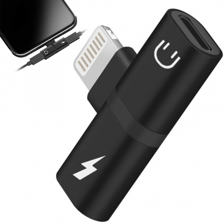 Diverse - Adaptor splitter 2in1, 2x USB Iphone - Jack 3.5 mm - Negru