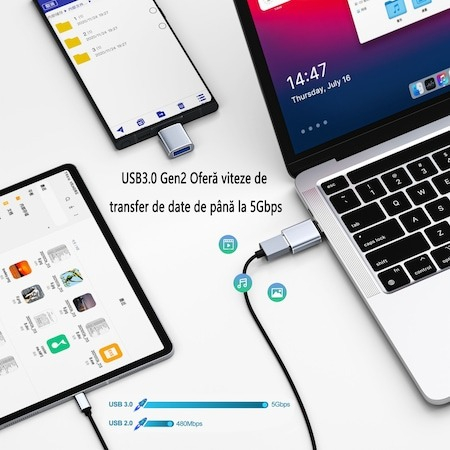 Adaptor transfer date USB 3.0 la USB Type-C - Gri [4]