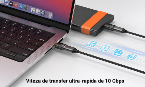 Adaptor USB-C negru 6A 120W Max la USB-A, incarcare rapida si transfer date pana la 10 Gbps, pentru telefon, tableta, laptop si accesorii USB [5]