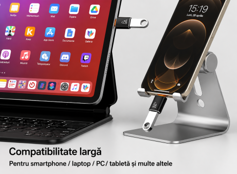 Adaptor USB-C negru 6A 120W Max la USB-A, incarcare rapida si transfer date pana la 10 Gbps, pentru telefon, tableta, laptop si accesorii USB [2]