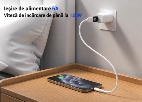 Adaptor USB-C negru 6A 120W Max la USB-A, incarcare rapida si transfer date pana la 10 Gbps, pentru telefon, tableta, laptop si accesorii USB [1]