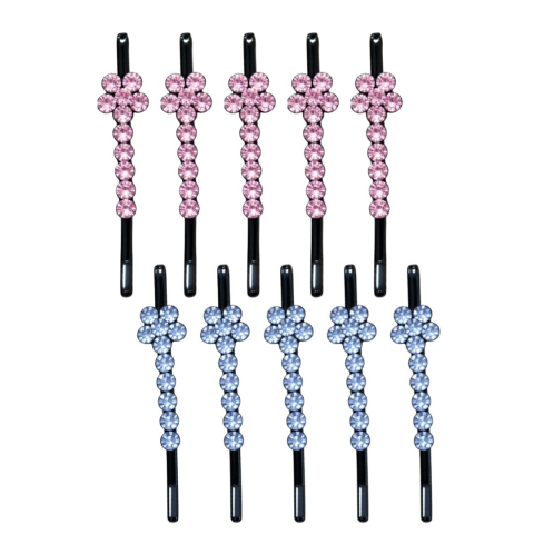 CASA & GRADINA - Agrafe par roz si bleu 5 x 1 cm, set 10, 5 roz si 5 bleu, cu pietre artificiale fatetate, model floral pentru coc, suvite si coafuri festive
