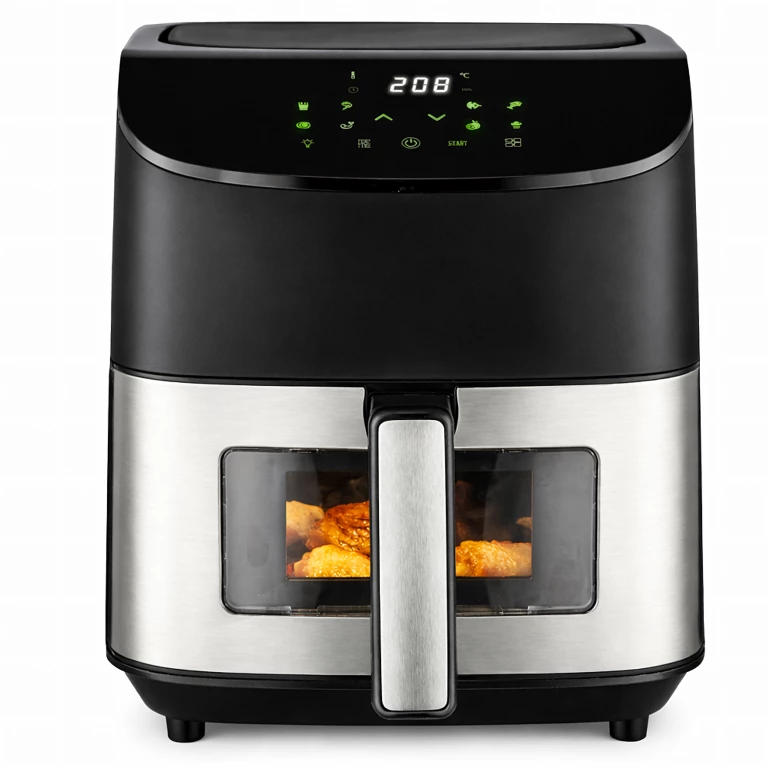 Diverse baie - Air Fryer 6L cu fereastra de vizualizare, 1500W, 8 programe inteligente, panou tactil digital, temperatura reglabila 80-200°C, negru