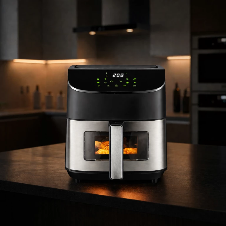 Air Fryer 6L cu fereastra de vizualizare, 1500W, 8 programe inteligente, panou tactil digital, temperatura reglabila 80-200°C, negru [2]