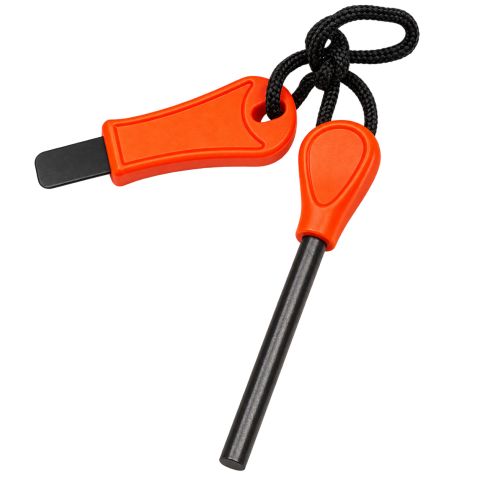 SPORT ȘI ACTIVITĂȚI - Amnar de supravietuire rosu, 10 cm, tija ferroceriu 7 x 0,7 cm, razuitor 6,5 cm, reutilizabil
