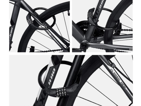 Antifurt bicicleta cu cifru 4 cifre, cablu otel flexibil 20 x 15 cm, combinatie resetabila, pentru bicicleta, trotineta, motocicleta, carucior, negru [6]