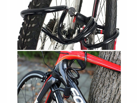 Antifurt bicicleta, negru 120 cm x 10 mm, cablu spiralat cu incuietoare pe cheie, sistem de prindere pe cadru si 2 chei incluse [4]