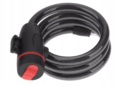 SPORT ȘI ACTIVITĂȚI - Antifurt bicicleta, negru 120 cm x 10 mm, cablu spiralat cu incuietoare pe cheie, sistem de prindere pe cadru si 2 chei incluse