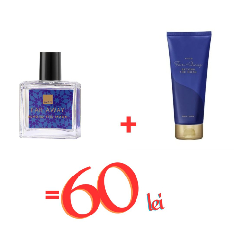 Parfumuri femei - Apa de parfum Far Away Beyond The Moon 30 ml cu crema de corp Far Away Beyond The Moon 125 ml – set feminin rafinat cu note florale, lemnoase și acorduri luminoase