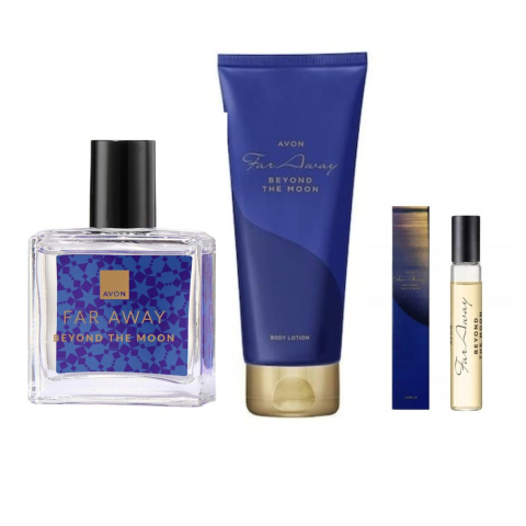 Apa de parfum Far Away Beyond The Moon 30 ml cu cremă de corp Far Away Beyond The Moon 125 ml și miniparfum Beyond The Moon 8 ml – set feminin floral-lemnos, elegant și luminos [1]