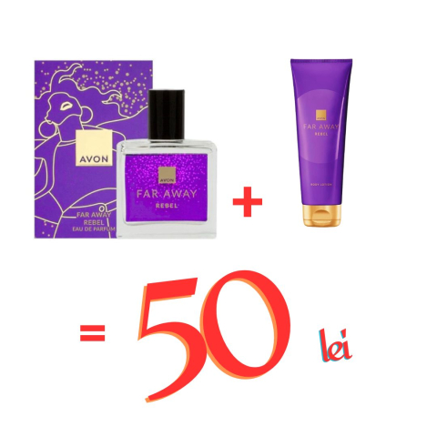 Parfumuri femei - Apa de parfum Far Away Rebel 30 ml + Lotiune de corp Far Away Rebel 125 ml – set feminin intens cu note fructat-orientale, pentru o experienta completa de ingrijire si parfumare