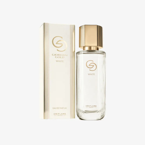 Apa de parfum Giordani Gold White pentru femei cu aroma florala luminoasa si note elegante, sticla cu accente aurii, ideala pentru rafinament zilnic si ocazii speciale