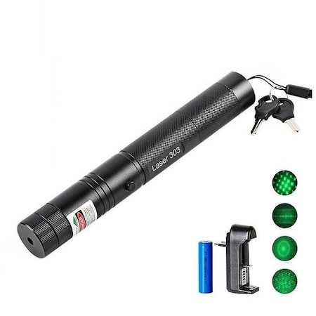 Diverse copii - Aparat laser pointer verde cu capete interschimbabile, baterie si acumulator - Negru