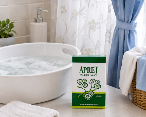 Apret parfumat pentru rufe 150 g, pentru apretarea tesaturilor, reda fermitate si prospetime hainelor dupa calcare [1]