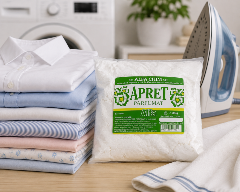 Apret parfumat pentru rufe 200 g, pentru apretarea hainelor si textilelor, faciliteaza calcarea, reda fermitate si prospetime [3]