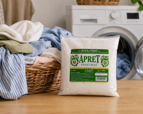 Apret parfumat pentru rufe 200 g, pentru apretarea hainelor si textilelor, faciliteaza calcarea, reda fermitate si prospetime [1]