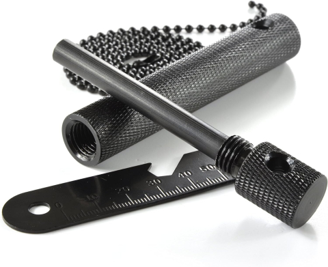 Aprinzator foc cu magneziu si tija feroceriu, kit supravietuire cu protectie si rigla integrata, rezistent, negru