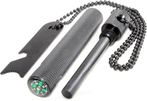 Aprinzator foc cu magneziu si tija feroceriu, kit supravietuire cu protectie si rigla integrata, rezistent, negru [1]