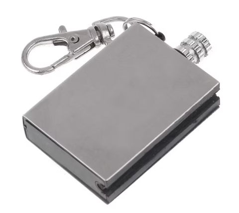 Aprinzator foc metalic tip breloc reutilizabil 5x3 cm compact pentru camping si supravietuire argintiu [4]