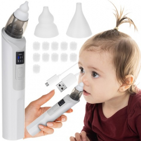 Crestere copil - Aspirator nazal electric pentru bebelusi,cu capact de silicon si cablu incarcare inclus - Alb