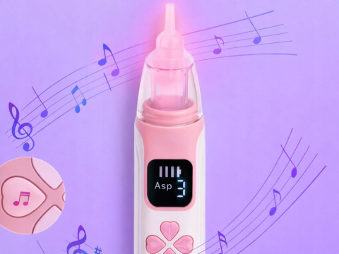 Aspirator nazal electric pentru copii, alb cu roz 18,5 x 4 cm, ecran digital, aspiratie reglabila, 4 capete, functie muzicala, reincarcabil USB [7]