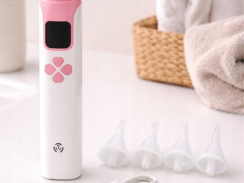 Aspirator nazal electric pentru copii, alb cu roz 18,5 x 4 cm, ecran digital, aspiratie reglabila, 4 capete, functie muzicala, reincarcabil USB [1]
