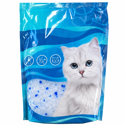 CASA & GRADINA - Asternut pentru pisici 1,5 kg din silicat, granule alb-albastre super absorbante