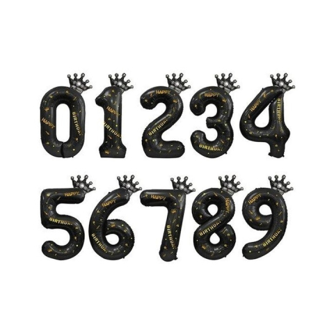 Balon folie cifra 1 cu coroana Happy Birthday 100 cm, negru, umflare aer sau heliu, aniversare decor petrecere [3]