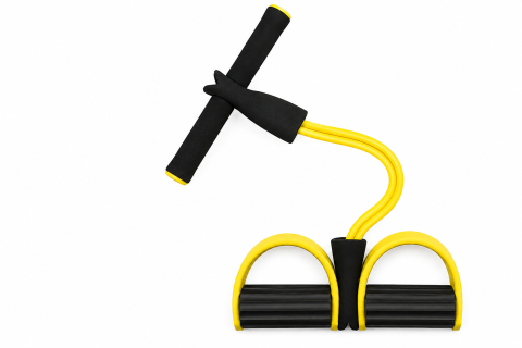 SPORT ȘI ACTIVITĂȚI - Banda elastica fitness cu pedale, galben-negru, 43.1 cm, extensor multifunctional cu manere din spuma pentru exercitii acasa, tonifiere si recuperare