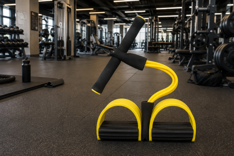 Banda elastica fitness cu pedale, galben-negru, 43.1 cm, extensor multifunctional cu manere din spuma pentru exercitii acasa, tonifiere si recuperare [2]