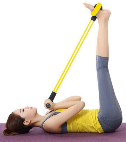 Banda elastica fitness cu pedale, galben-negru, 43.1 cm, extensor multifunctional cu manere din spuma pentru exercitii acasa, tonifiere si recuperare [4]