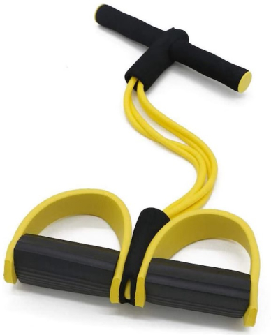 Banda elastica fitness cu pedale, galben-negru, 43.1 cm, extensor multifunctional cu manere din spuma pentru exercitii acasa, tonifiere si recuperare [5]