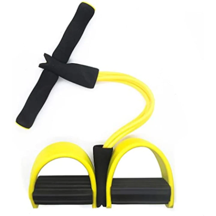 Banda elastica fitness cu pedale, galben-negru, 43.1 cm, extensor multifunctional cu manere din spuma pentru exercitii acasa, tonifiere si recuperare [3]